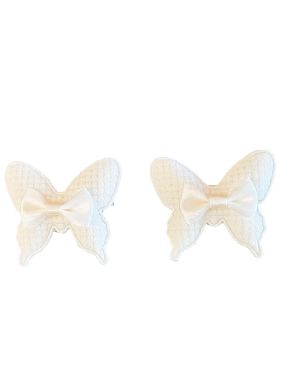 Cream Off-White Butterfly Waffle Bow 2 Two Piece 2" Alligator Clip Barrette Set